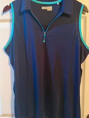 Callaway Navy Blue Sleeveless Golf Polo with Teal Trim